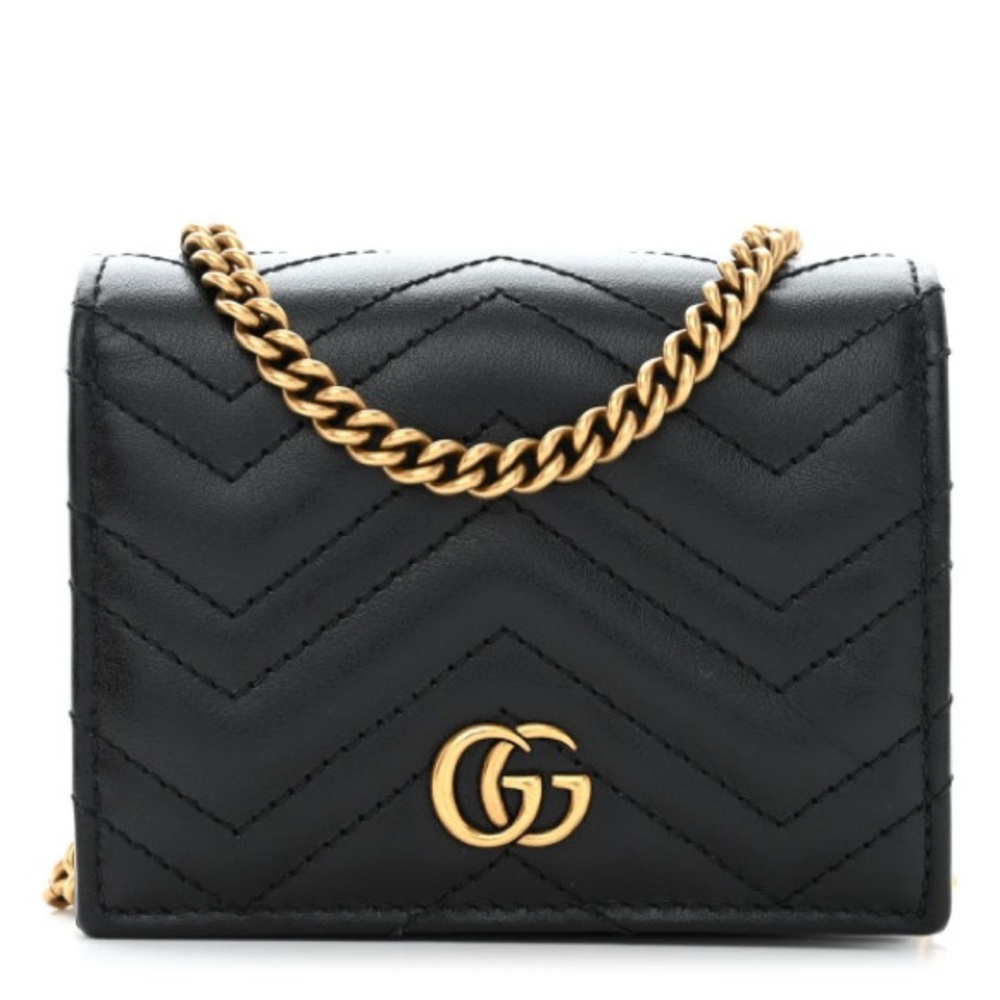 ****SOLD**** GUCCI Matelasse GG Marmont Mini Wallet On Chain Black Leather $1050
